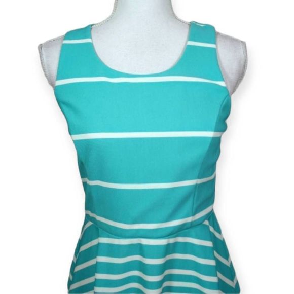 AS U WISH TURQUOISE & WHITE STRIPE & FLORAL DRESS SZ.L EUC. - Picture 2 of 8